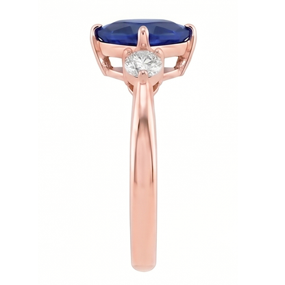 Rose Gold 3 Stone Trillion Sapphire & Round Natural Earth Mined Diamond Ring 1.75 Carats