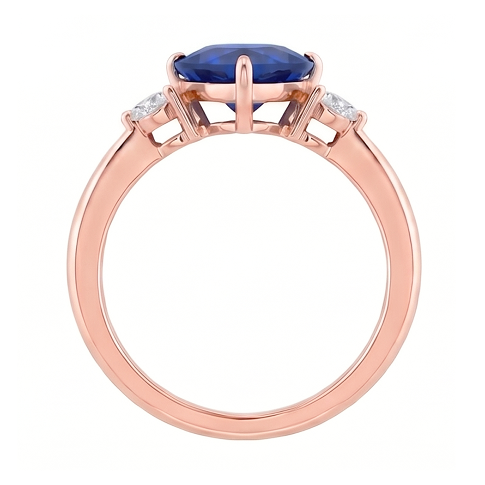 Rose Gold 3 Stone Trillion Sapphire & Round Natural Earth Mined Diamond Ring 1.75 Carats