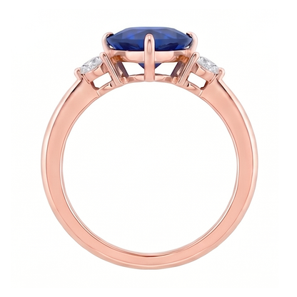 Rose Gold 3 Stone Trillion Sapphire & Round Natural Earth Mined Diamond Ring 1.75 Carats
