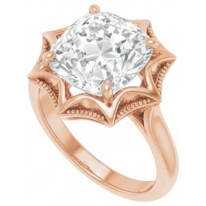 Rose Gold Cushion Old Cut Prong Set Mined Natural Real Diamond ( Not Lab Grown ) Ring 5 Carats