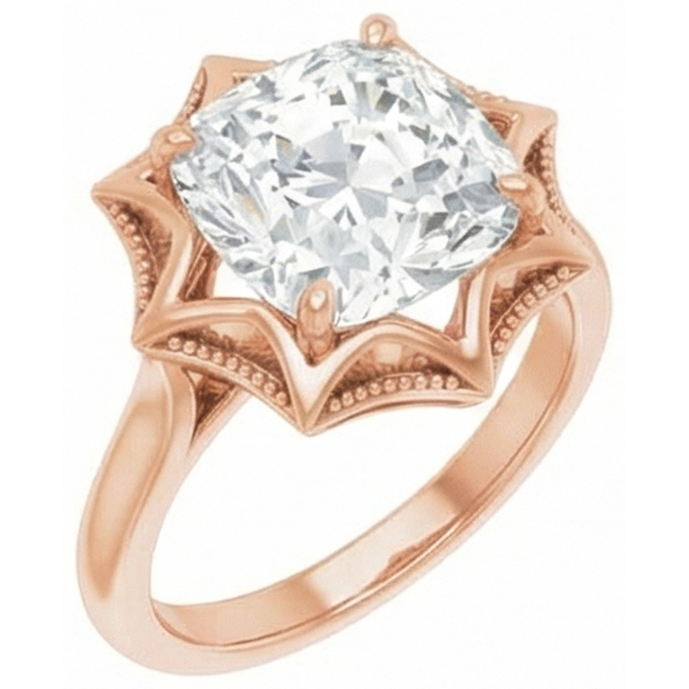 Rose Gold Cushion Old Cut Prong Set Mined Natural Real Diamond ( Not Lab Grown ) Ring 5 Carats