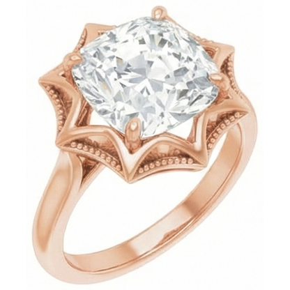Rose Gold Cushion Old Cut Prong Set Mined Natural Real Diamond ( Not Lab Grown ) Ring 5 Carats