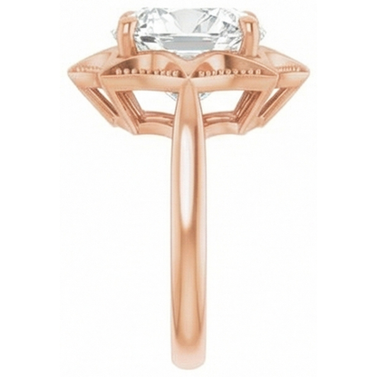 Rose Gold Cushion Old Cut Prong Set Mined Natural Real Diamond ( Not Lab Grown ) Ring 5 Carats