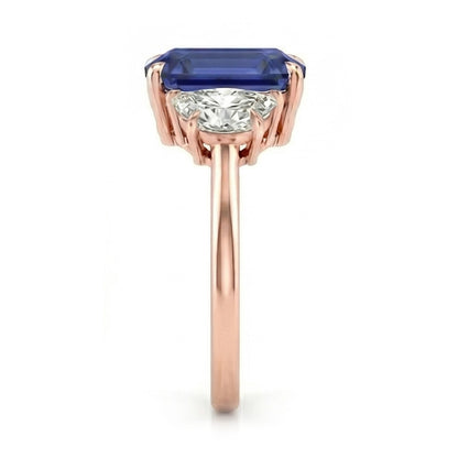 Rose Gold Emerald Sapphire 3 Stone Half Moon Natural Earth Mined Diamonds Ring 4 Carats