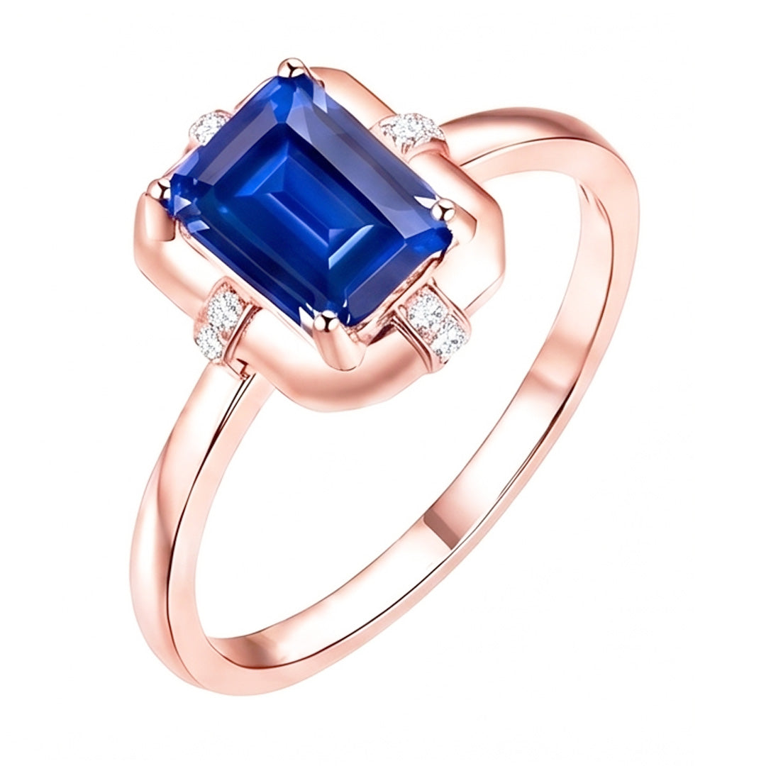 Rose Gold Gemstone Ring Ceylon Sapphire & Round Natural Earth Mined Diamonds 2.50 Carats