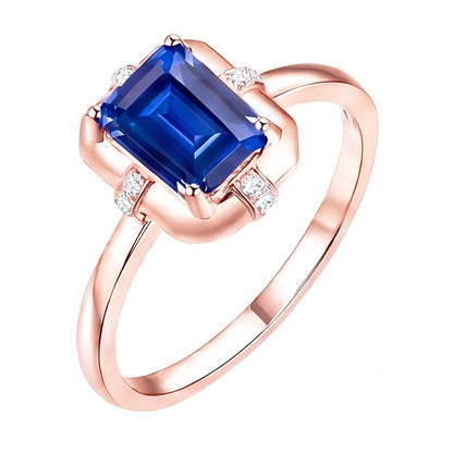 Rose Gold Gemstone Ring Ceylon Sapphire & Round Natural Earth Mined Diamonds 2.50 Carats
