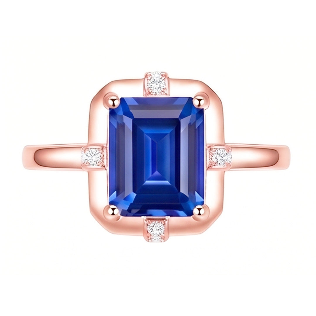 Rose Gold Gemstone Ring Ceylon Sapphire & Round Natural Earth Mined Diamonds 2.50 Carats