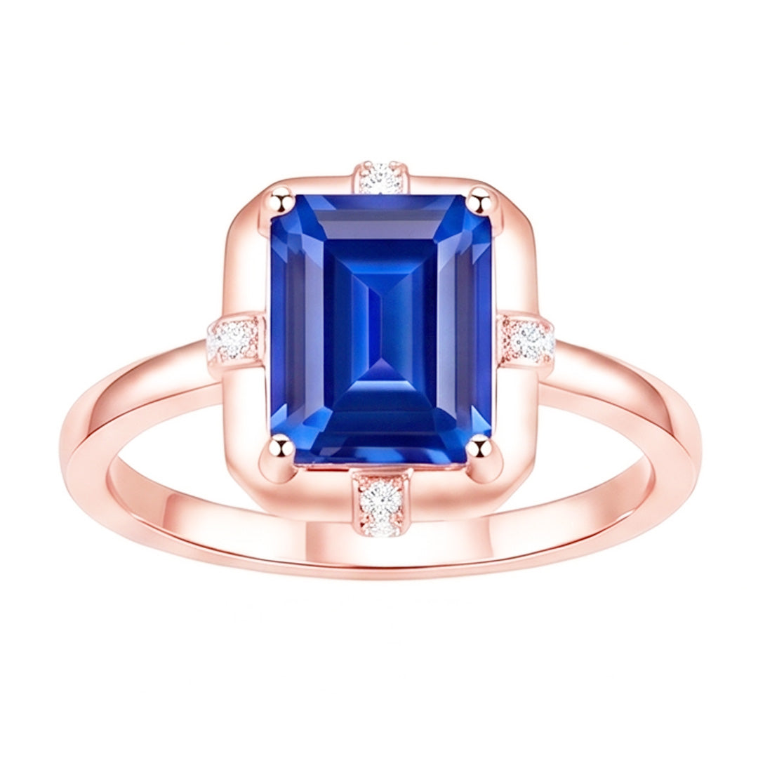 Rose Gold Gemstone Ring Ceylon Sapphire & Round Natural Earth Mined Diamonds 2.50 Carats