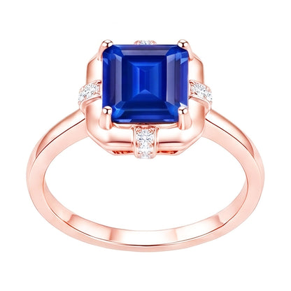 Rose Gold Gemstone Ring Ceylon Sapphire & Round Natural Earth Mined Diamonds 2.50 Carats