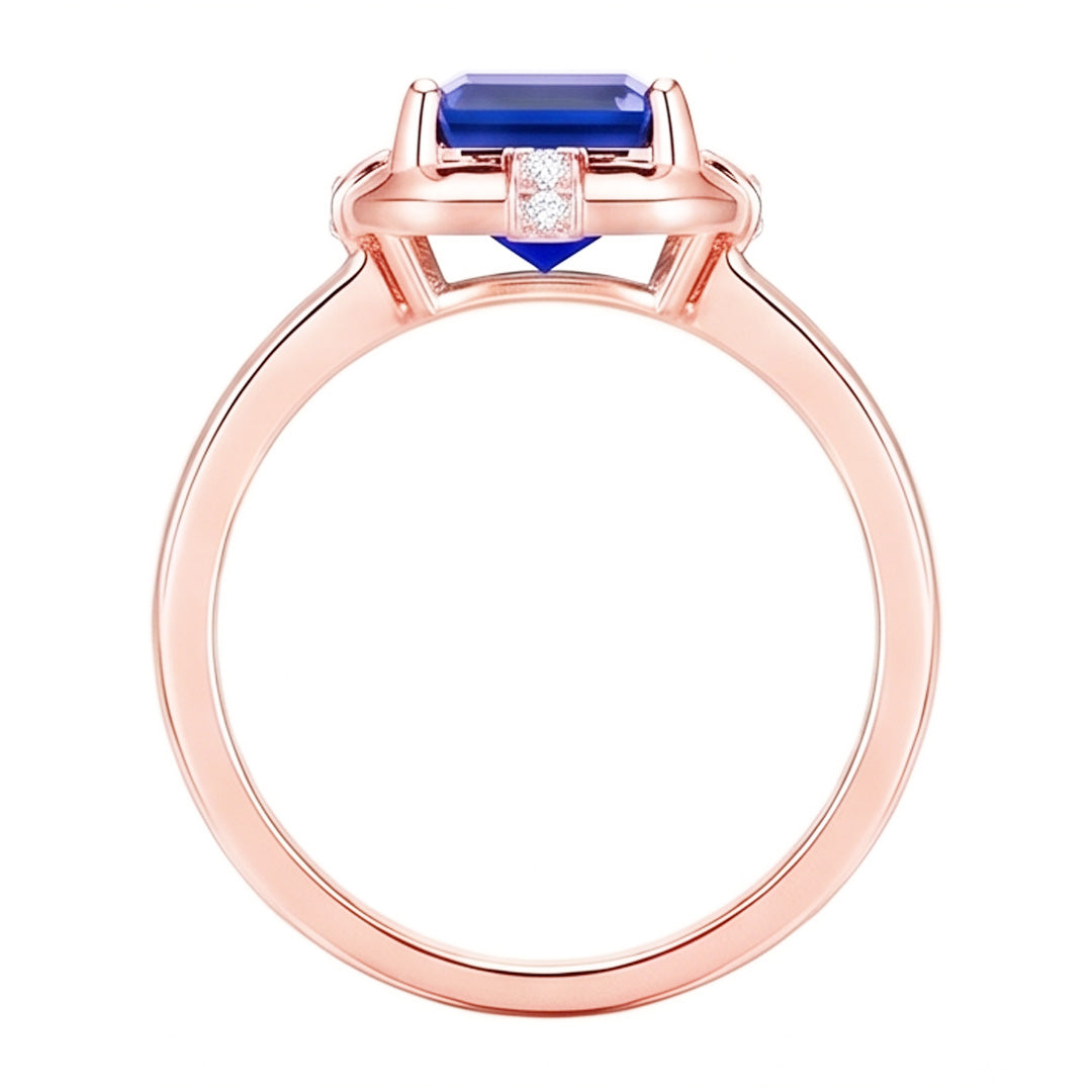 Rose Gold Gemstone Ring Ceylon Sapphire & Round Natural Earth Mined Diamonds 2.50 Carats