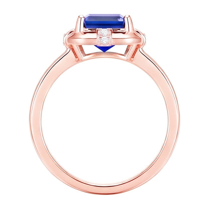 Rose Gold Gemstone Ring Ceylon Sapphire & Round Natural Earth Mined Diamonds 2.50 Carats