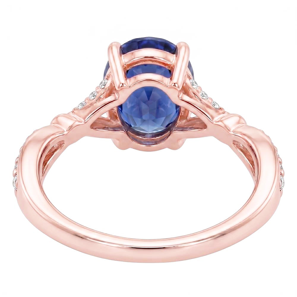 Rose Gold Gemstone Ring Split Shank Blue Sapphire & Natural Earth Mined Diamonds 3 Carats
