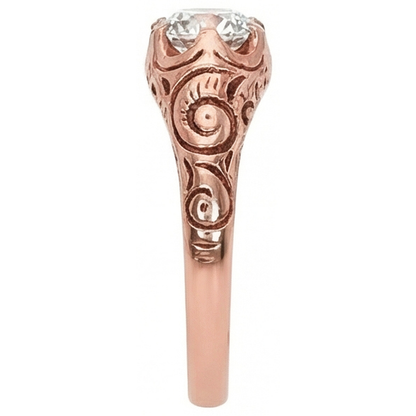 Rose Gold Gypsy Solitaire Ring Old Cut Natural Earth Mined Diamond Vintage Style 1 Carat