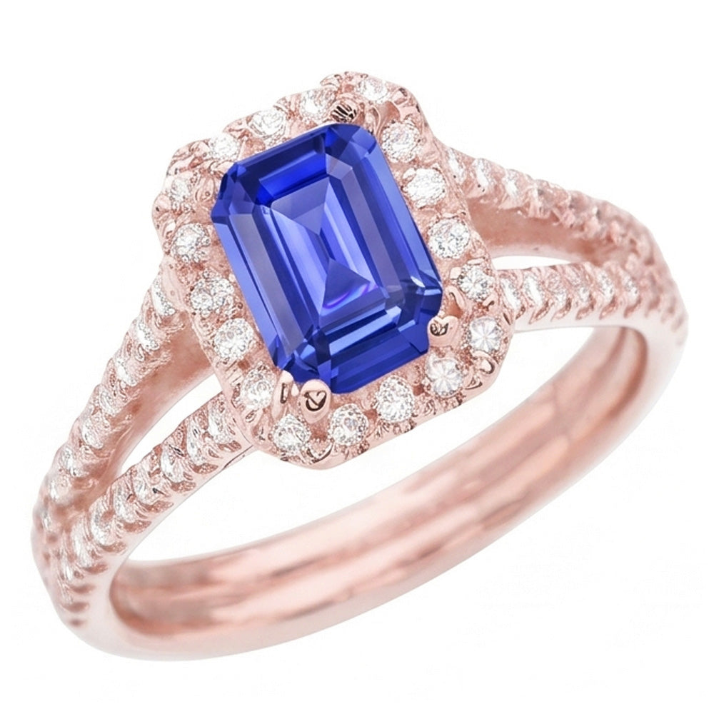 Rose Gold Halo Natural Earth Mined Diamond Emerald Sapphire Split Shank Jewelry 3 Carats