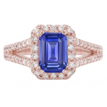 Rose Gold Halo Natural Earth Mined Diamond Emerald Sapphire Split Shank Jewelry 3 Carats