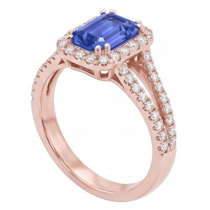 Rose Gold Halo Natural Earth Mined Diamond Emerald Sapphire Split Shank Jewelry 3 Carats