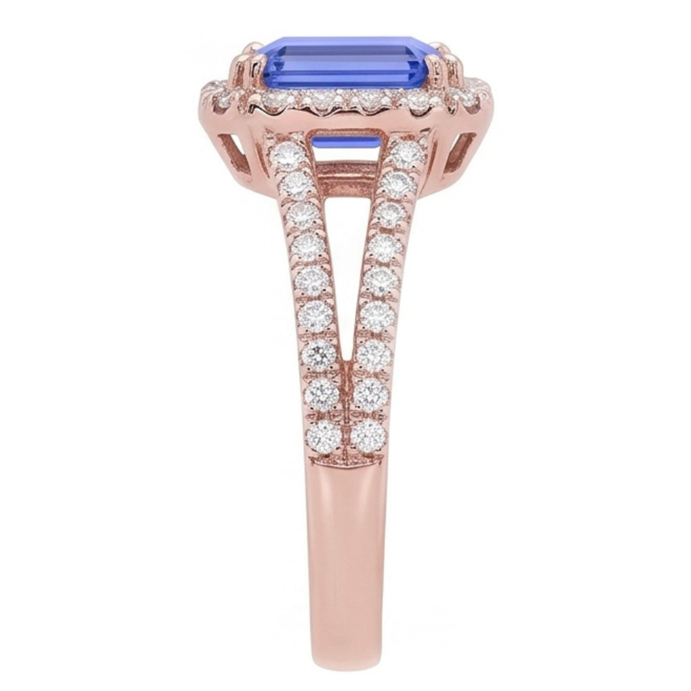 Rose Gold Halo Natural Earth Mined Diamond Emerald Sapphire Split Shank Jewelry 3 Carats
