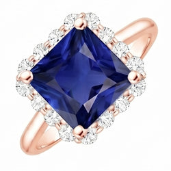 Rose Gold Halo Natural Earth Mined Diamond Engagement Ring With Ceylon Sapphire 6 Carats