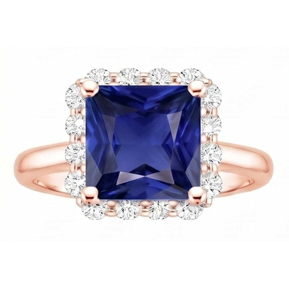 Rose Gold Halo Natural Earth Mined Diamond Engagement Ring With Ceylon Sapphire 6 Carats