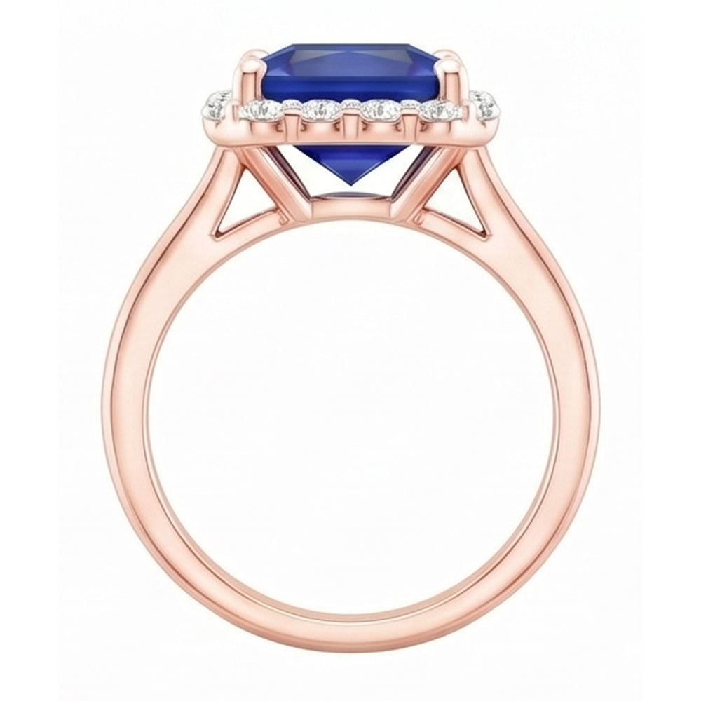 Rose Gold Halo Natural Earth Mined Diamond Engagement Ring With Ceylon Sapphire 6 Carats