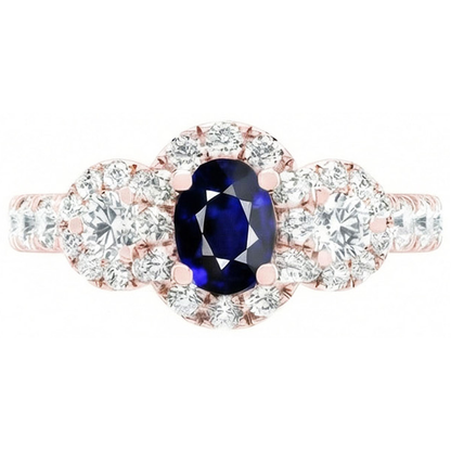 Rose Gold Halo Oval Sapphire Ring 3 Stone Style Natural Earth Mined Diamonds 5.50 Carats