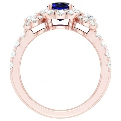 Rose Gold Halo Oval Sapphire Ring 3 Stone Style Natural Earth Mined Diamonds 5.50 Carats