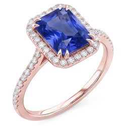 Rose Gold Halo Radiant Sapphire Ring 3.50 Carats Pave Set Natural Earth Mined Diamonds