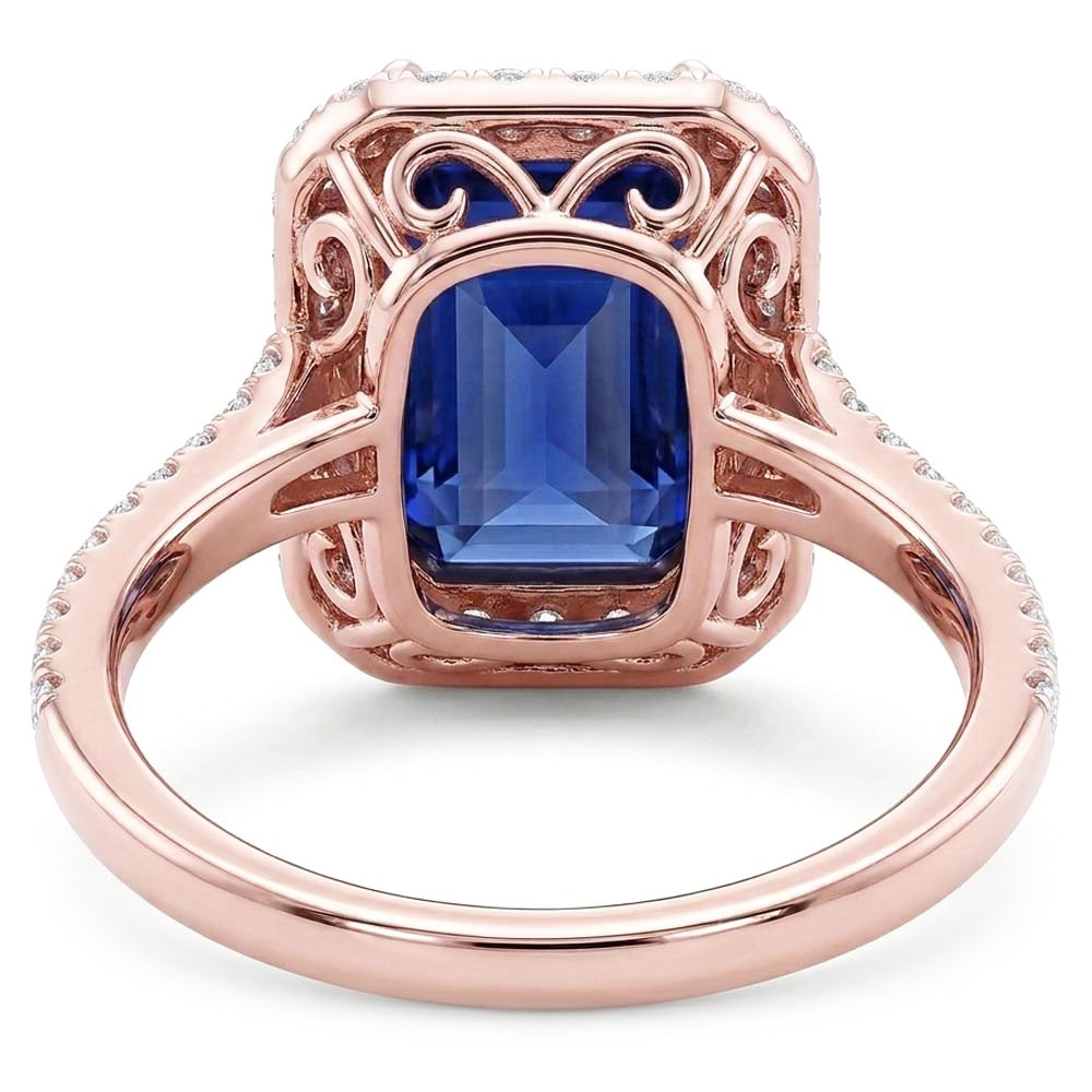 Rose Gold Halo Radiant Sapphire Ring 3.50 Carats Pave Set Natural Earth Mined Diamonds