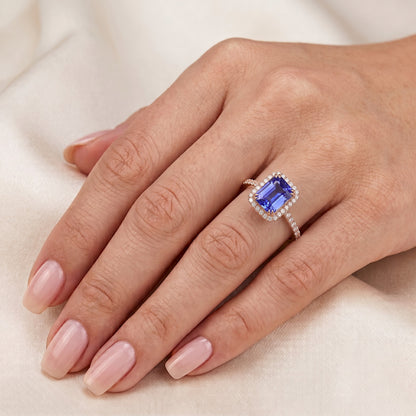 Rose Gold Halo Radiant Sapphire Ring 3.50 Carats Pave Set Natural Earth Mined Diamonds