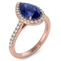 Rose Gold Halo Srilanka Sapphire Ring & Natural Earth Mined Diamonds Jewelry 4 Carats