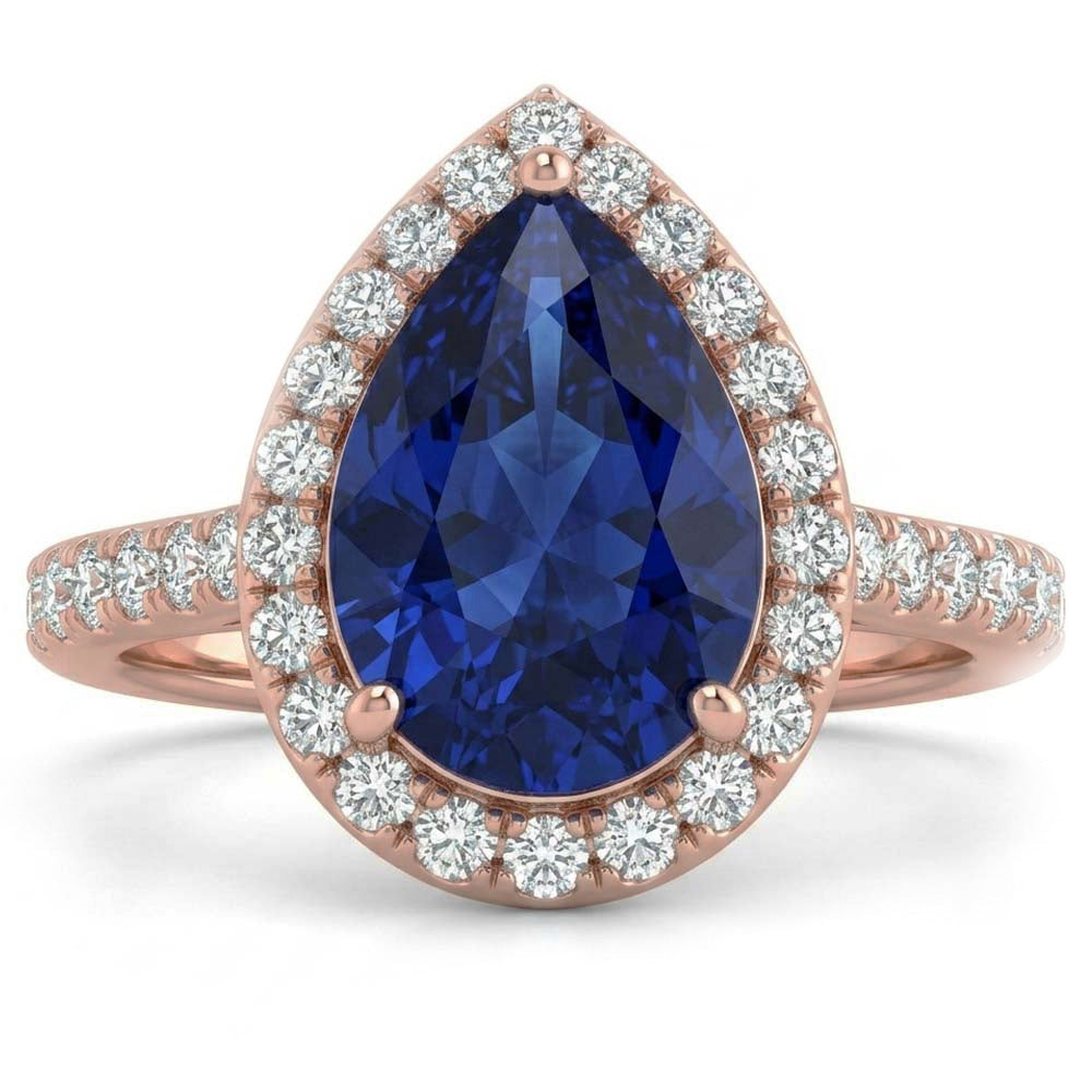 Rose Gold Halo Srilanka Sapphire Ring & Natural Earth Mined Diamonds Jewelry 4 Carats