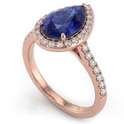 Rose Gold Halo Srilanka Sapphire Ring & Natural Earth Mined Diamonds Jewelry 4 Carats