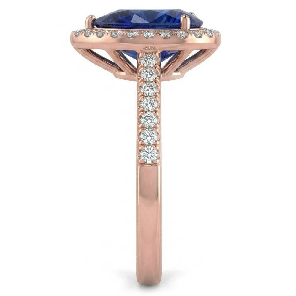 Rose Gold Halo Srilanka Sapphire Ring & Natural Earth Mined Diamonds Jewelry 4 Carats