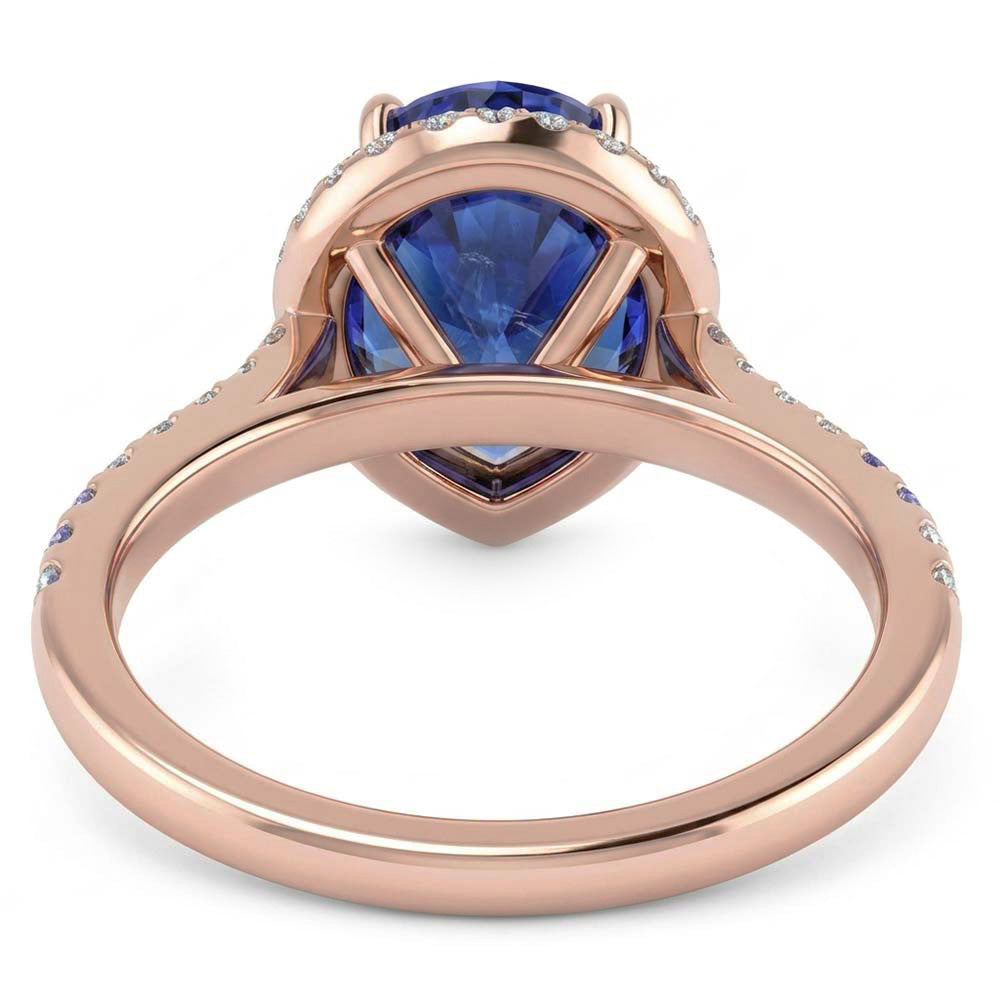 Rose Gold Halo Srilanka Sapphire Ring & Natural Earth Mined Diamonds Jewelry 4 Carats