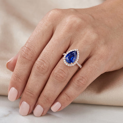 Rose Gold Halo Srilanka Sapphire Ring & Natural Earth Mined Diamonds Jewelry 4 Carats