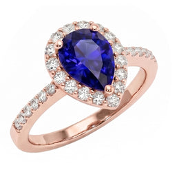 Rose Gold Halo Wedding Ring Ceylon Sapphire & Natural Earth Mined Diamonds 4 Carats