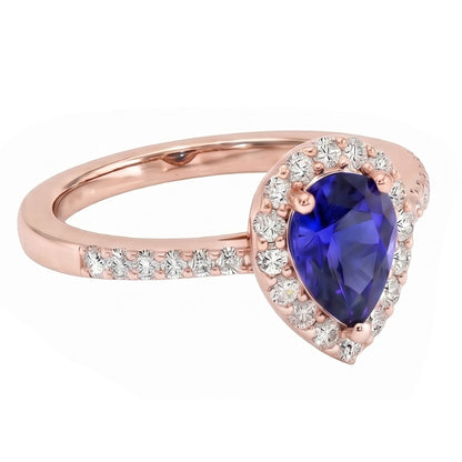 Rose Gold Halo Wedding Ring Ceylon Sapphire & Natural Earth Mined Diamonds 4 Carats