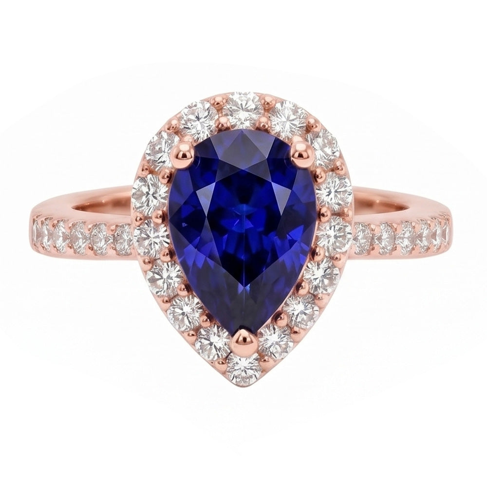 Rose Gold Halo Wedding Ring Ceylon Sapphire & Natural Earth Mined Diamonds 4 Carats