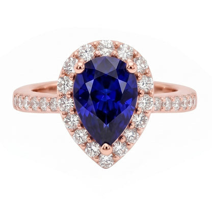Rose Gold Halo Wedding Ring Ceylon Sapphire & Natural Earth Mined Diamonds 4 Carats