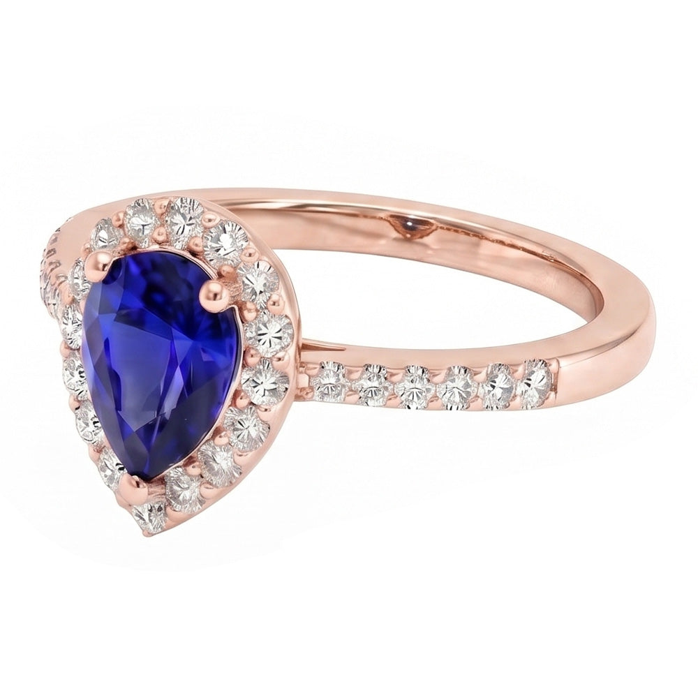 Rose Gold Halo Wedding Ring Ceylon Sapphire & Natural Earth Mined Diamonds 4 Carats