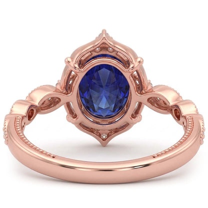 Rose Gold Natural Earth Mined Diamond Halo Vintage Style Blue Sapphire Ring 3 Carats