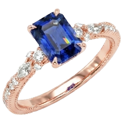 Rose Gold Natural Earth Mined Diamond Pave Setting Ring Radiant Blue Sapphire 4 Carats