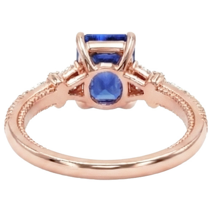 Rose Gold Natural Earth Mined Diamond Pave Setting Ring Radiant Blue Sapphire 4 Carats
