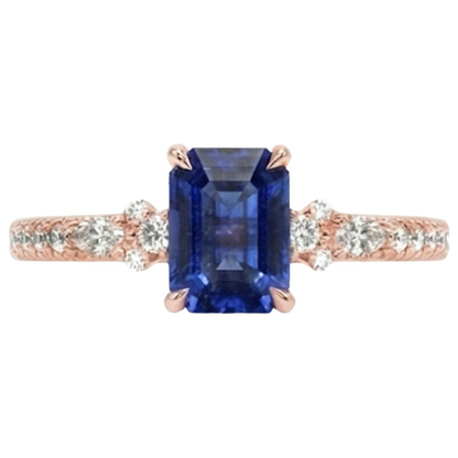 Rose Gold Natural Earth Mined Diamond Pave Setting Ring Radiant Blue Sapphire 4 Carats