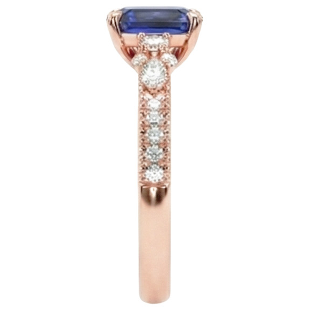 Rose Gold Natural Earth Mined Diamond Pave Setting Ring Radiant Blue Sapphire 4 Carats