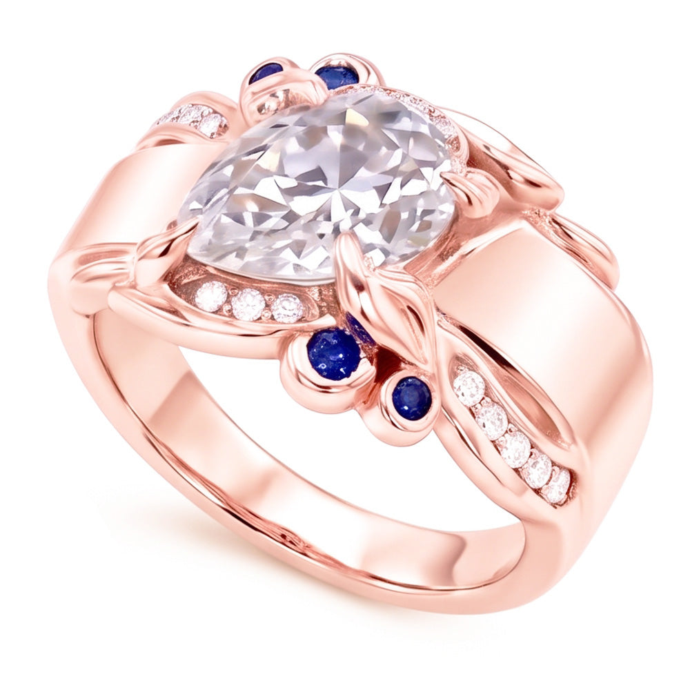 Rose Gold Natural Earth Mined Diamond Ring 2.25 Carats Ceylon Sapphire Accents Jewelry