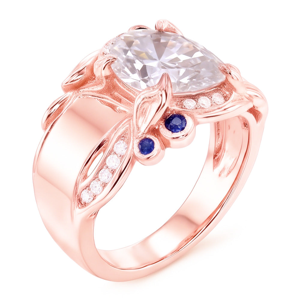 Rose Gold Natural Earth Mined Diamond Ring 2.25 Carats Ceylon Sapphire Accents Jewelry