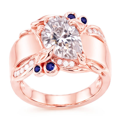 Rose Gold Natural Earth Mined Diamond Ring 2.25 Carats Ceylon Sapphire Accents Jewelry