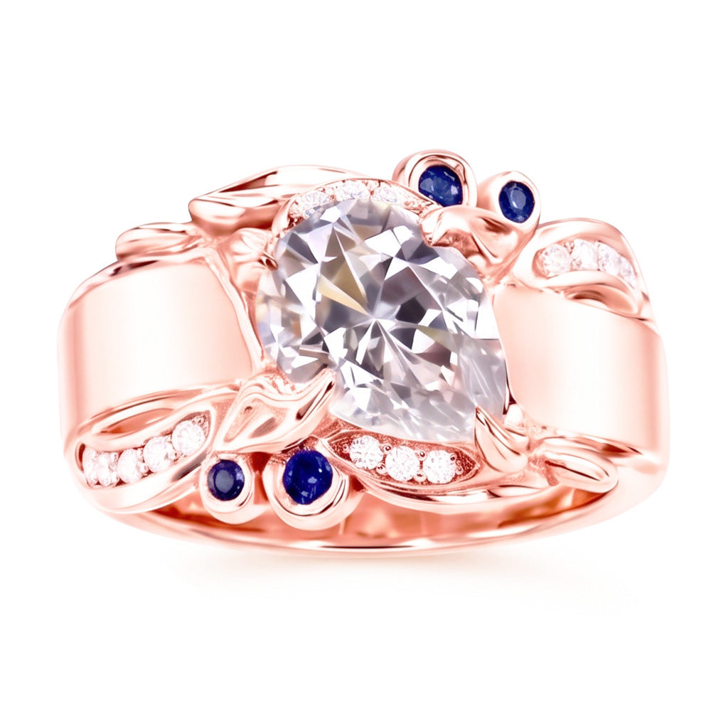 Rose Gold Natural Earth Mined Diamond Ring 2.25 Carats Ceylon Sapphire Accents Jewelry