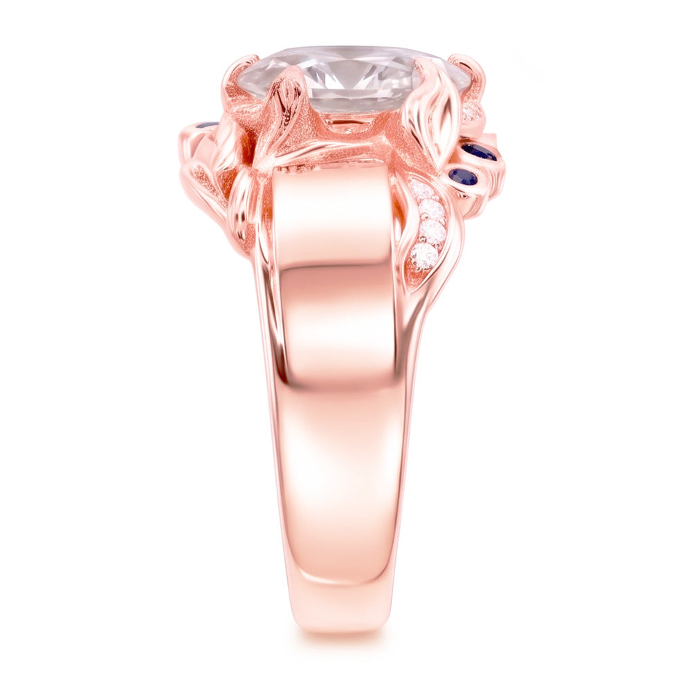 Rose Gold Natural Earth Mined Diamond Ring 2.25 Carats Ceylon Sapphire Accents Jewelry
